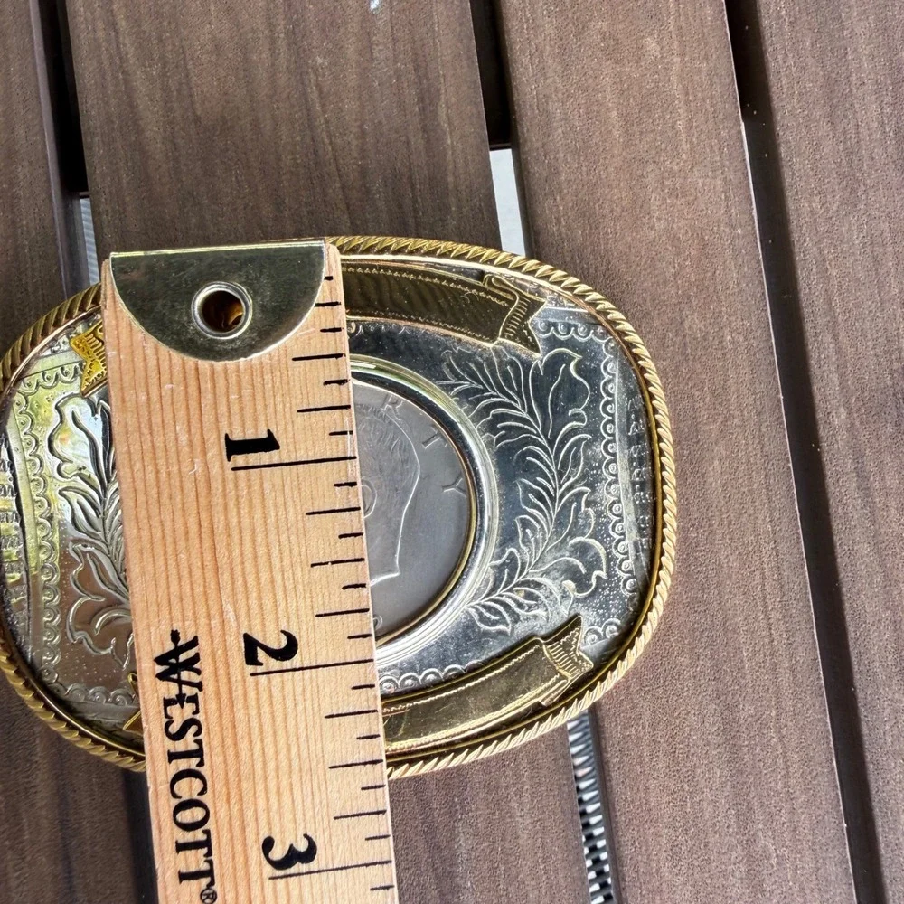 Vintage German Silver Belt Buckle 1972 Eisenhower Liberty One Dollar Coin
